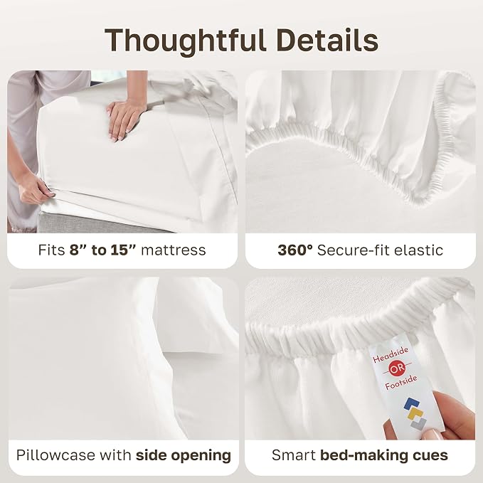 California Design Den 600 Thread Count Twin XL Bedsheets Set, 3 Pcs | 100% Cotton Sateen Backed by Good Housekeeping Seal, Soft & Smooth, All-Around Elastic, Durable, Easy Care - True Ivory