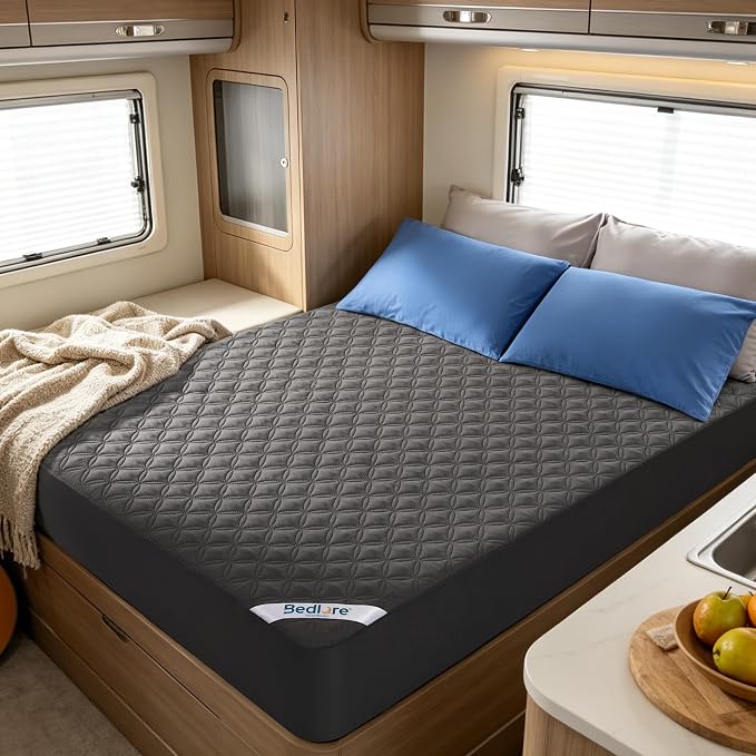 BEDLORE Waterproof RV Queen Size Mattress Protector, Deep Pocket Fit | Soft Noiseless Breathable Bed Mattress Cover Pad, Fits 6-18 Inch Deep Mattresses, Ideal for Home, Bedroom, Hotel, Gray