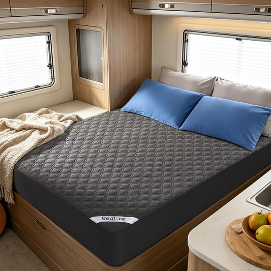 BEDLORE Waterproof RV Queen Size Mattress Protector, Deep Pocket Fit | Soft Noiseless Breathable Bed Mattress Cover Pad, Fits 6-18 Inch Deep Mattresses, Ideal for Home, Bedroom, Hotel, Gray