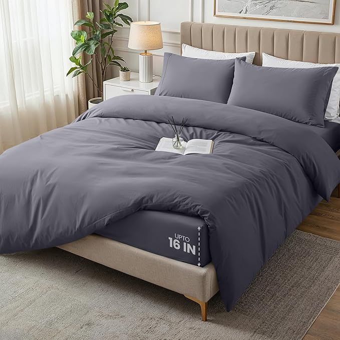Utopia Bedding Duvet Cover Queen with Fitted Sheet (60x80) - 2 Pillow Case Standard - All Season Luxury Bed in a Bag with Zippered Duvet Cover - No Comforter (Grey)
