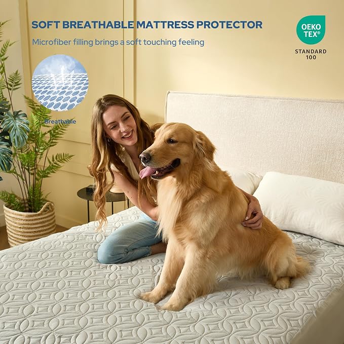 BEDLORE Waterproof Mattress Protector, King Size Mattress Pad | Deep Pockets Fit 6"-18" Mattresses, Soft Noiseless Dirt-proof Bed Mattress Cover Washable for Bedroom, Hotel (Light Gray)