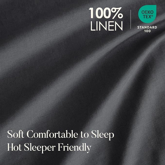DAPU 100% French Linen Duvet Cover 3Pcs Set, 170GSM Linen Bedding, Full/Queen