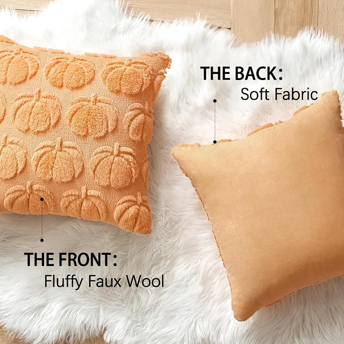 MIULEE Fall Pillow Covers Pumpkin Fall Decor 18x18 Pumpkin | Set of 2 Fall Decorations for Home, Plush Faux Fur Farmhouse Accent Pillowcases, Porch Sofa Couch Cushion Bed Livingroom
