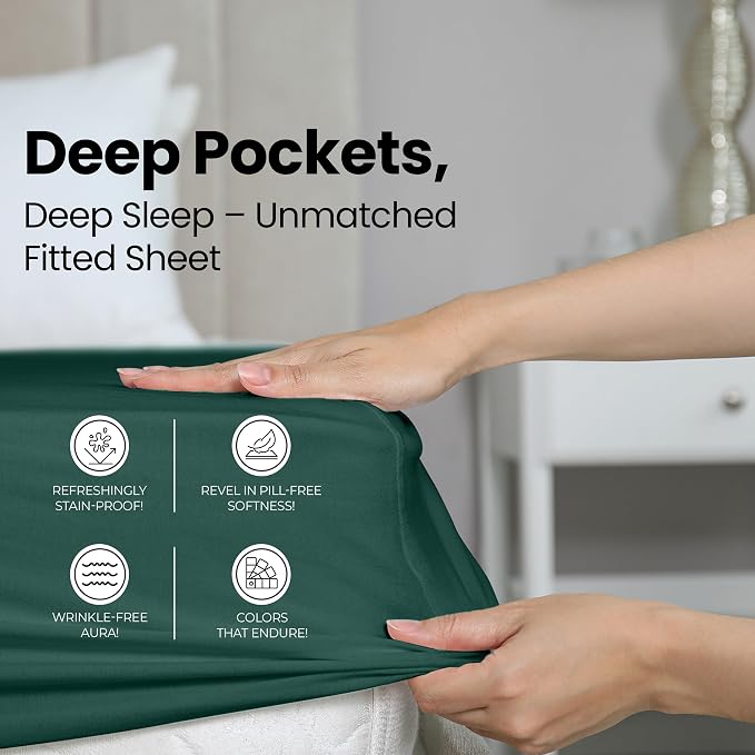 Twin Fitted Sheet, Ultra Soft Fits Up to 16 Inch Deep Pocket, Emerald | Hotel Comfort, Cooling & Breathable Cotton like Polyester, Easy Fit, Wrinkle & Fade Resistant, Snug Fit, Easy Care, Oeko-Tex