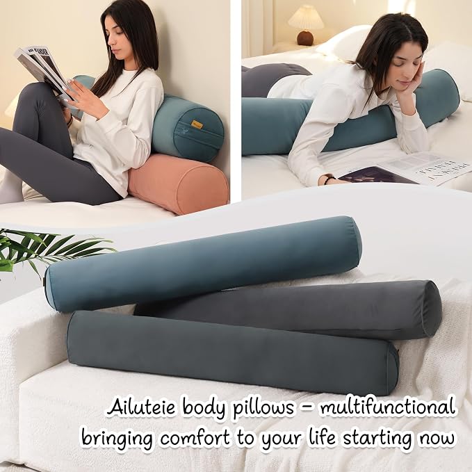 Body Pillow for Adults,Long Round Pillow,Big Cylindrical Pillow,Large Full Bolster Pillows for Side Sleepers (Slate Blue, 47.24"*7.87")
