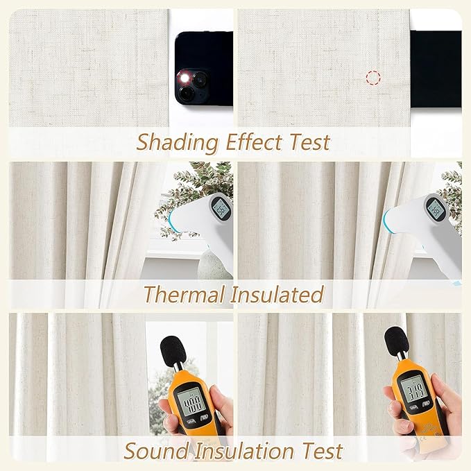 100% Blackout Linen Curtains for Bedroom 68 Inches Long Natural Cream Black Out Curtain Back Tab Thermal Insulated Room Darkening Window Drapes for Living Room 2 Panels Beige Ivory 52x68
