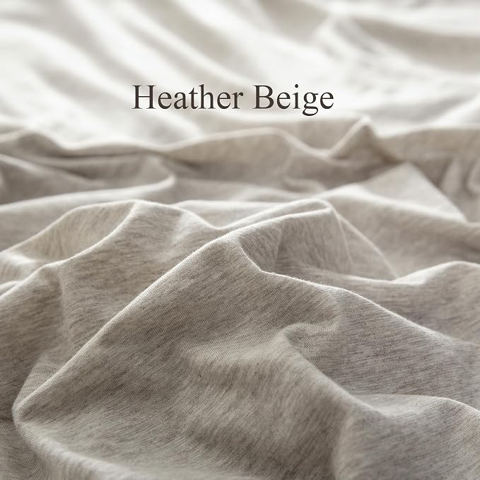 PURE ERA Jersey Knit Sheet Set Heather Beige King | 100% Cotton, 3 Piece Set, T Shirt Soft, Breathable, Envelope Closure Pillowcases, Hidden Zipper, 8 Ties, No Insert, Modern