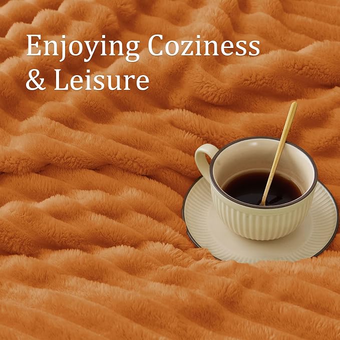 BEDELITE Ribbed Fleece Fall Throw Blanket, Burnt Orange, 50"x60" | Soft Cozy Blanket, 3D Ribbed Design, Autumn Home Decor Accent, Lightweight Throw for Couch, Bed, Halloween & Thanksgiving