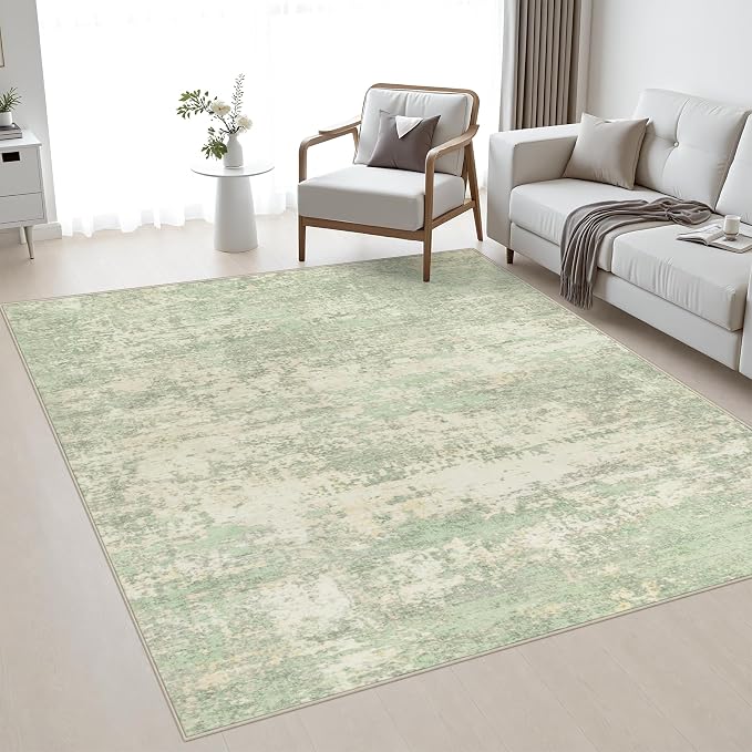 Area Rug Living Room: 4x4 Modern Washable Soft Carpet Green Cream | For Bedroom Dining Room Farmhouse Nursery Hallway Office,Modern Abstract,Machine washable,Non-Slip,Stain Resistant,Indoor
