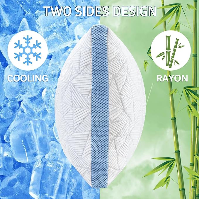 BETU Cooling Pillow King Size, Shredded Memory Foam Pillows for Hot Sleepers, Adjustable Firm Bed Pillows, Hotel Collection Side Sleeper Pillow for Back Pain, Neck, Blue, 20”x36”