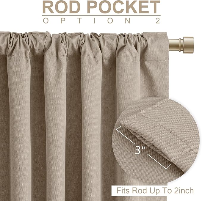 Faux Linen Total Blackout Curtains for Bedroom 84 Inch Long Burlywood Birch | 100% Blackout Shield, Back Tab/Rod Pocket Living Room Drapes, Thermal Insulated Blackout Curtains 2 Panels Set, 50"W x 84"L