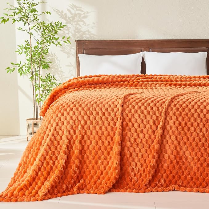 NEWCOSPLAY Fleece Clouds Cozy King Blanket for Couch, Orange, 90"x110" | Premium Silky Flannel Blanket, Soft Lightweight Fluffy Throw Blanket for Bed Sofa Decor, Gift for All Season Use