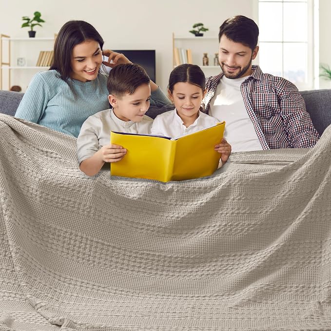 PHF Lightweight 100% Cotton Waffle Blanket, Oversized King, Pearl Gray | Pre-Washed Soft Cotton Comfor, Extra Large 10'x10' Blanket, Giant Big Luxury Aesthetic Woven Bedding for Home Decor