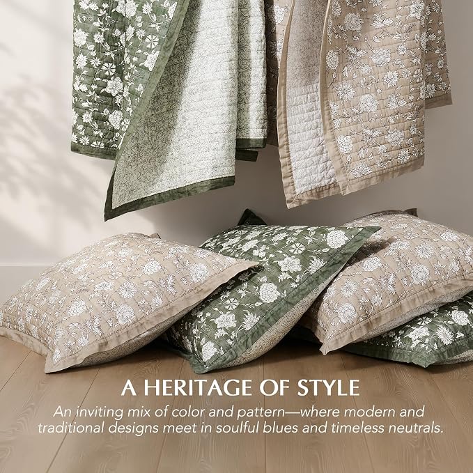 EverGrace 100% Cotton Floral Quilt Set, King Size, Sandstone Beige 108"×96" | Reversible Lightweight Bedspread Coverlet, Vintage Floral Farmhouse Bedding, Traditional Botanical Quilt with 2 Pillow Shams