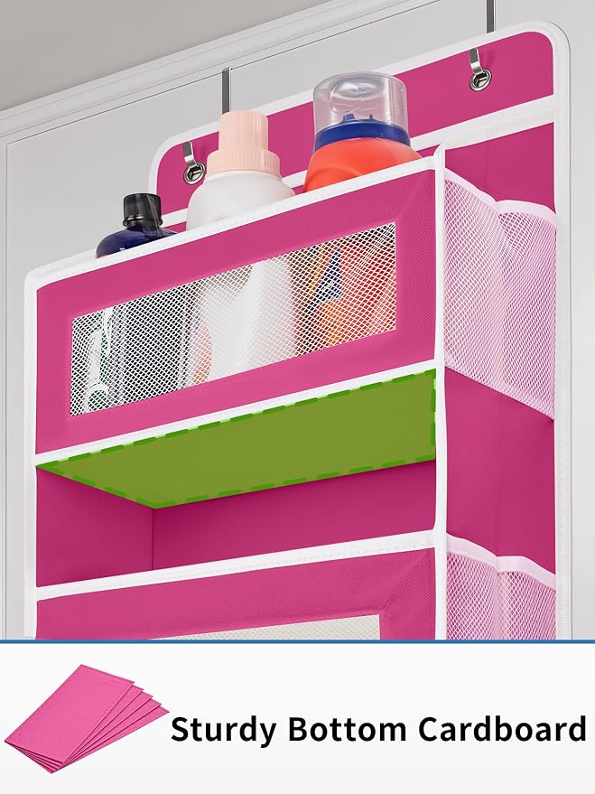JARLINK Over the Door Organizer for Bathroom, 5 Shelf Rose Pink, 2 Pack | Anti-Tilt Design, 44 lb Load Capacity, Hanging Door Organizer with 5 Large Capacity Pockets, Behind Door Storage for Nursery