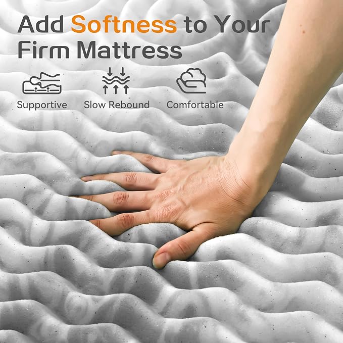 SINWEEK Mattress Topper 5-Zone Memory Foam Mattress Topper Pressure Relieve Soft Mattress Pad, CertiPUR-US Certified, 2 Inch Twin XL Size, Gray