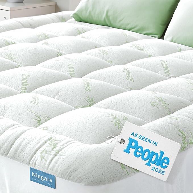 Niagara Sleep Solution Ultra Soft & Cooling Mattress Topper - Full XL Size | Rayon Derived from Bamboo, Pillow Top Mattress Pad, 20" Deep Pocket, Back Pain Relief, Perfect for Hot Sleepers, Green