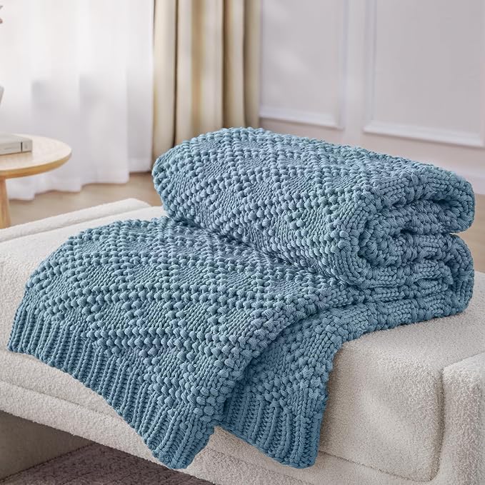 Anysay Knitted Weighted Blanket for Adult,Chunky Knit Throw 60''*80'' 12lbs | Cooling Weighted Blanket for Sleep Breathable Machine Washable Fall Heavy Blanket for Room Decor(Queen）