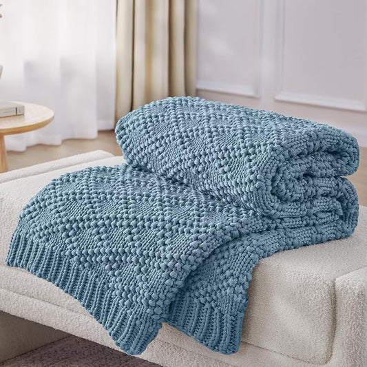 Anysay Knitted Weighted Blanket for Adult,Chunky Knit Throw 60''*80'' 12lbs | Cooling Weighted Blanket for Sleep Breathable Machine Washable Fall Heavy Blanket for Room Decor(Queen）