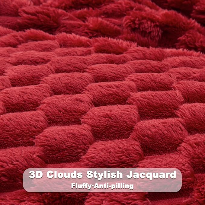 NEWCOSPLAY Fleece Clouds Cozy Twin Blanket for Couch, Red, 60"x80" | Premium Silky Flannel Blanket, Soft Lightweight Fluffy Throw Blanket for Bed Sofa Decor, Gift for All Season Use