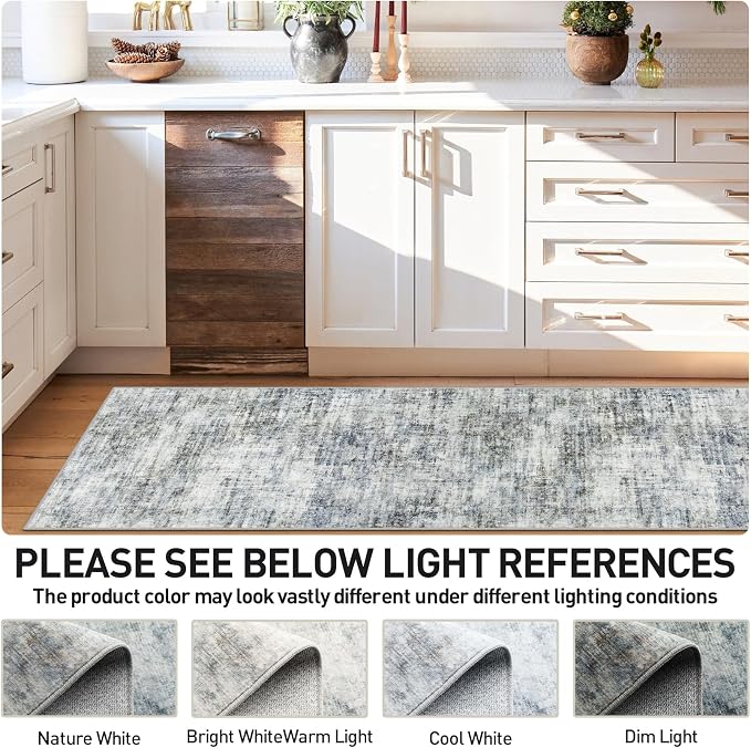 2'6''x8' Runner Rugs Washable Rug:Modern Abstract Hallway Blue Multi Carpet | Non-slip TPE backing makes this washable soft low-pile rug safe & durable, Pet-friendly decor for dining room,nursery,office