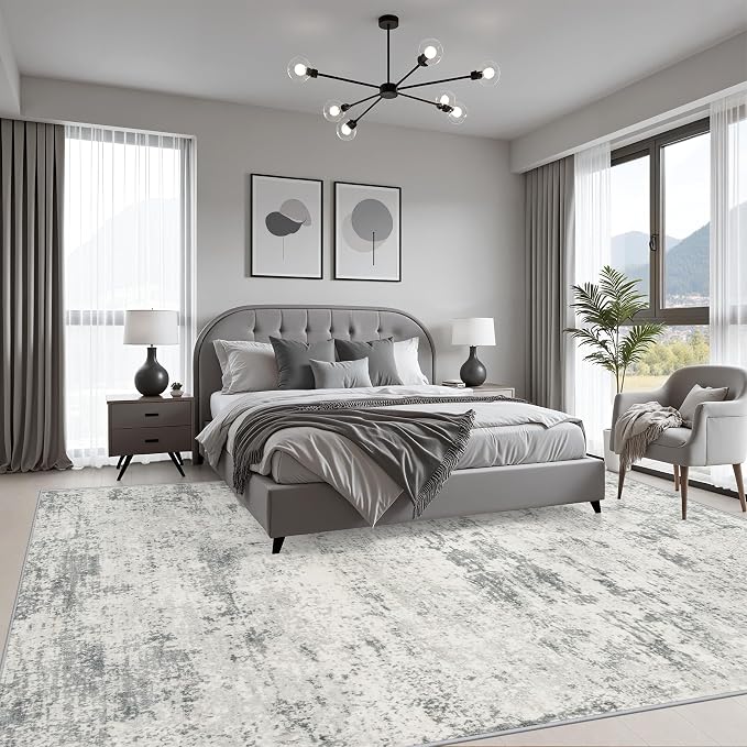 5x7 Area Rug Living Room: Modern Washable Indoor Soft Carpet Gray | For Bedroom Dining Room Farmhouse Nursery Hallway Office,Modern Abstract,Machine washable,Non-Slip,Stain Resistant,Indoor