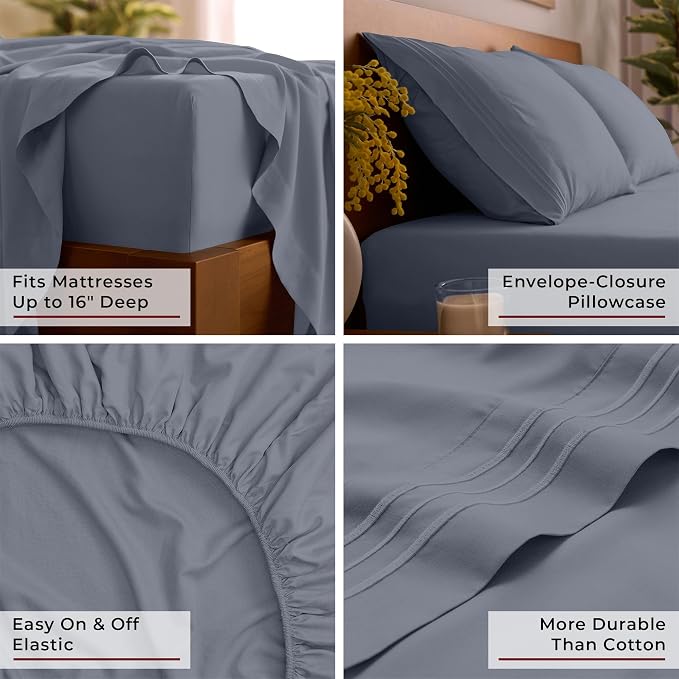 Mellanni Iconic 4-Piece, Ultra Soft Sheet Set (Full, Mineral Gray) | 10M+ Sleepers. Lab-tested: Sleeps Cool, Stays Bright, Strong, Smooth. Good Housekeeping Best Bedding, 7 yrs running.