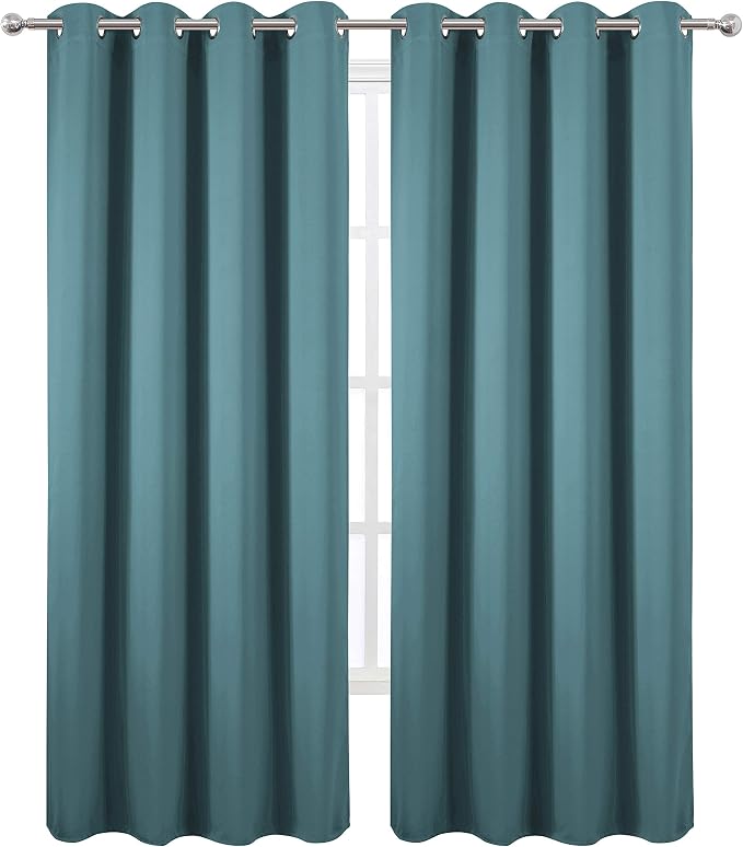 Sea Teal Thermal Blackout Curtains/52 x 95 Inch/Set of 2 Panels Room Darkening Curtains