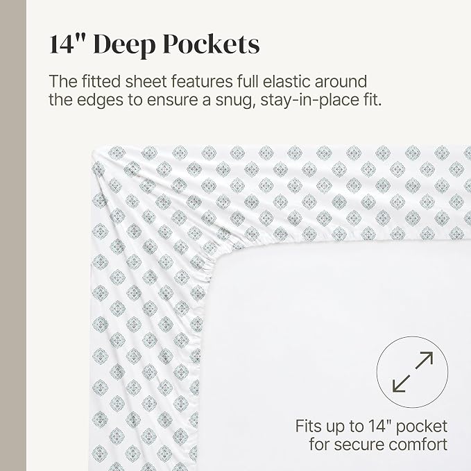Modern Threads Printed 4-Piece Extra Soft Bedding Sheets & Pillowcase Set, Deep Pocket up to 16 inch Mattress Claire Queen