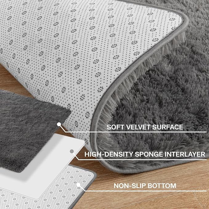 Soft Area Rugs for Livingroom Bedroom, Shaggy Plush Fuzzy Fluffy Carpet Furry Fur Rug, Modern Indoor Comfy Nursery Kids Dorm Home Decor Floor Mat, 4 x 6 ft, Charcoal