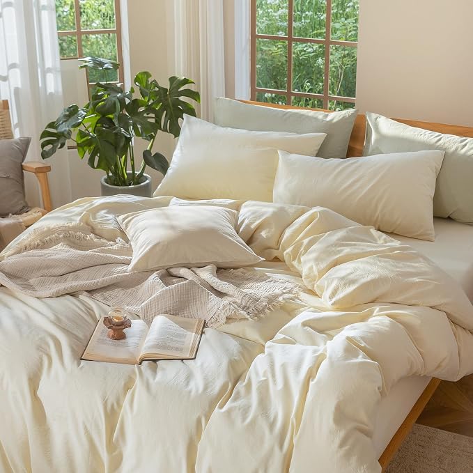 MooMee Duvet Cover Set 100% Washed Cotton Linen Like Oversized King | Relaxed Linen-like Texture. Soft, Breathable & Long-lasting Comfort. Lightweight. Hidden Zipper with 8 Interior Corner Ties