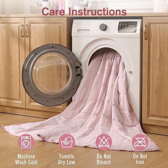 Cooling Weighted Blanket for Adults, 20lbs 60 x 80 for Summer | Cozy and Breathable Waffle; Soft; Machine Washable; Filled with Glass Beads; Heavy Throw for Hot Sleepers in Bed; Pink