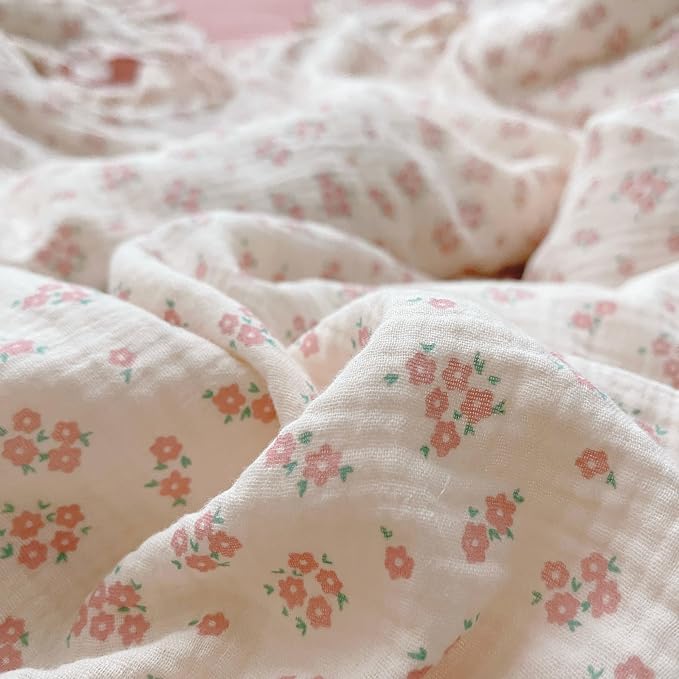 Pink Galsang Flower Print Girls Duvet Cover Twin Size Comforter Cover Gauze Cotton Kids Teens Bedding Vintage Floral Design Quilt Cover with Ruffles, 68"x86", No Pillow Case/Comforter