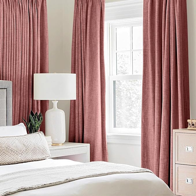 MIULEE 100% Blackout Linen Curtains for Bedroom 52x63 Inches Dusty Rose | Room Darkening, Light Blocking, Thermal Insulated, Grommet Top, Linen Textured, Window Curtains for Living Room, 2 Panels