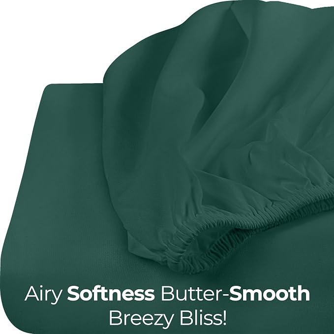 Twin Fitted Sheet, Ultra Soft Fits Up to 16 Inch Deep Pocket, Emerald | Hotel Comfort, Cooling & Breathable Cotton like Polyester, Easy Fit, Wrinkle & Fade Resistant, Snug Fit, Easy Care, Oeko-Tex