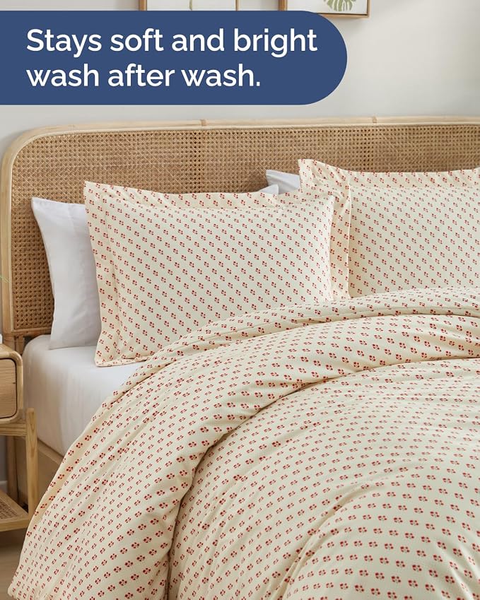 Duvet Cover Full - Floral Duvet Cover - 3 Piece - Vintage Red Floral | Soft Floral Duvet Cover 80 x 90 with 2 Pillow Shams, Zipper Closures & Ties, Floral Bedding for Women, Men, Kids & Teens