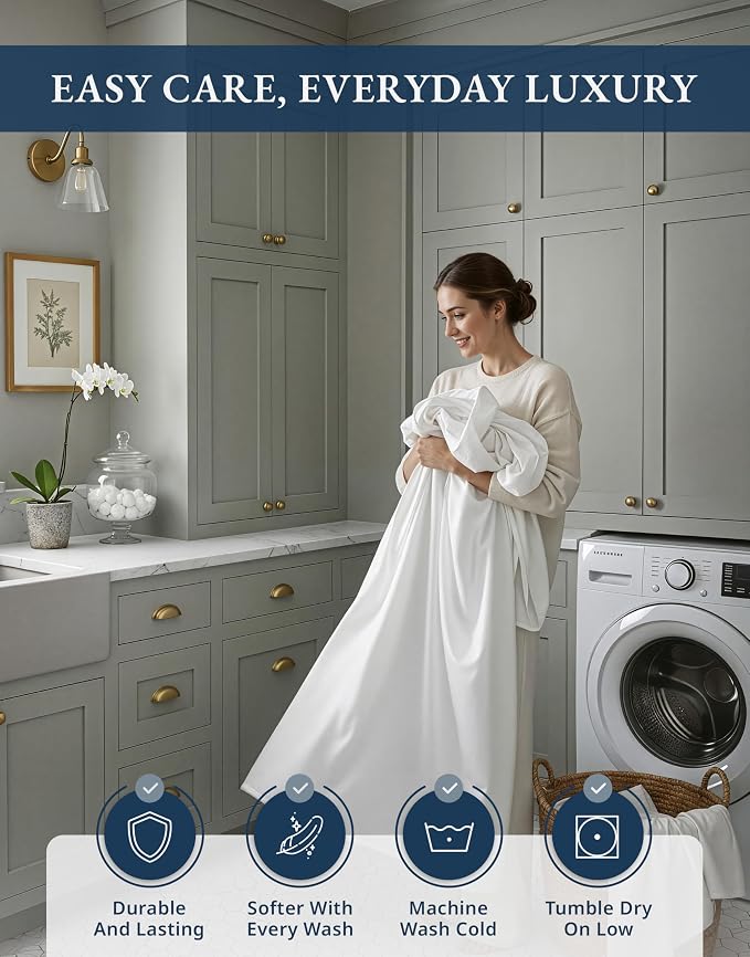 LANE LINEN 100% Egyptian Cotton Sheets King Size Silky Sateen Weave - White | King Size Sheets Set - 4-Piece Set, For Guests And Everyday Use, For A Silky Hotel-Style Bed, Guest-Ready Comfort