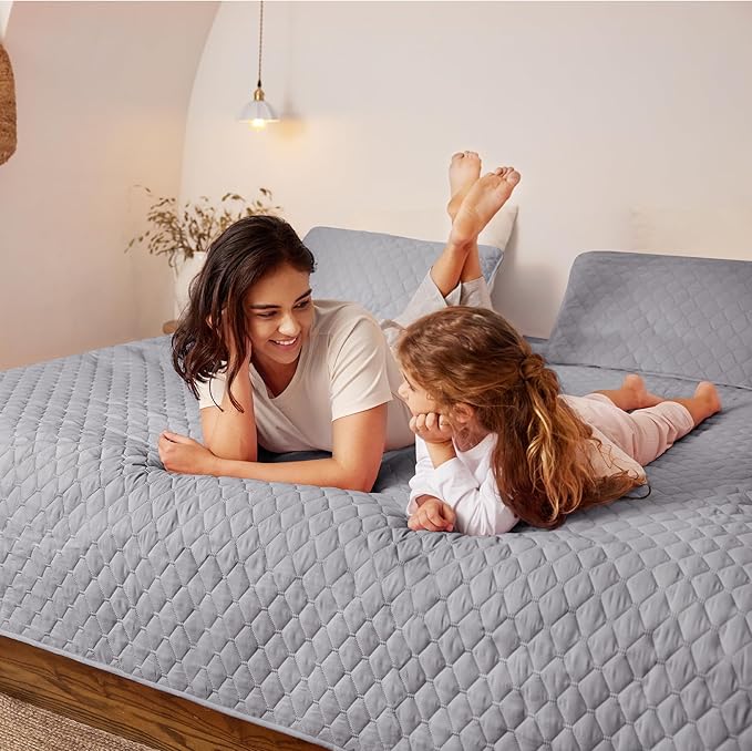 Exclusivo Mezcla Reversible Full Queen Quilt Bedding Set, Light Grey | Lightweight Bedspreads with 2 Pillow Shams, Soft Microfiber, All Season Bed Coverlets for Bedroom Guest Room, 90x96 Inch