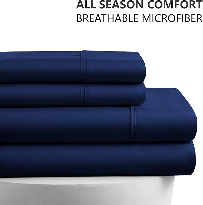 American Home Collection Full Size Sheet Set - Ultra-Soft Microfiber 15-Inch Deep Pocket - Wrinkle Free and Fade Resistant (Navy)