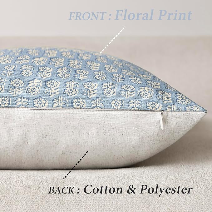Foindtower Set of 2 Decorative Vintage Floral Print Throw Pillow Covers Neutral Modern Farmhouse Cushion Covers Boho Home Decor for Sofa Couch Chair Bedroom Living Room Outdoor,22×22 Inch,Powder Blue