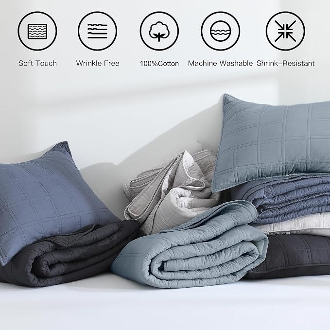 HORIMOTE HOME 100% Cotton Quilt Set Twin Size, Adriatic Blue Pre-Washed Bedspreads Coverlet Set in Geometric Pattern, Cozy Lightweight Stitching Decorative Bedding Cover with 1 Sham for All Season