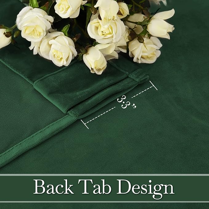 RYB HOME Velvet Curtains 102 inches Long, Extra Long High Ceiling Curtains | Thermal Insulated, Luxurious Home Decor, Curtains for Apartment Loft Large Windows, W52 x L102, Dark Green, 2 Panels Set