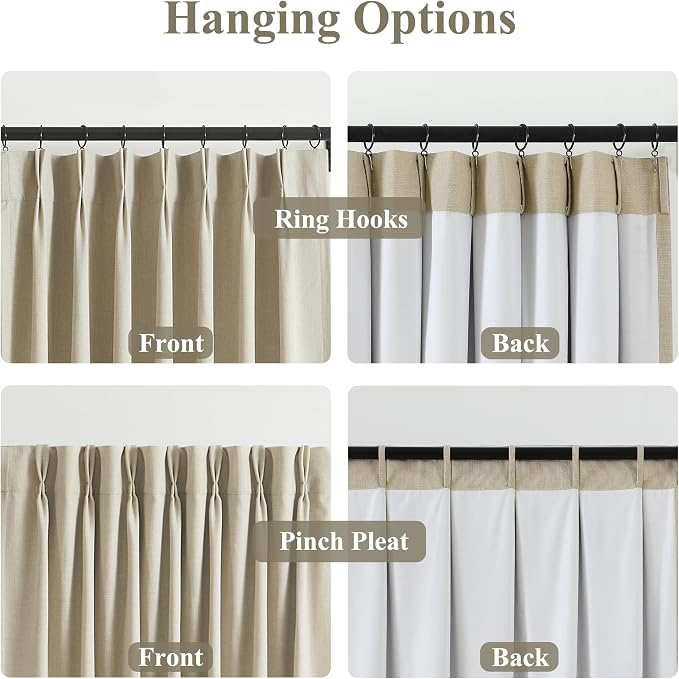 WEST LAKE Extra Long Pinch Pleated Blackout Curtain Panels for Bedroom | Sand Linen Blended Room Darkening Drapes 102 Inches Length,French Pleat Living Room Window Treatment,60"Wx102"Lx1