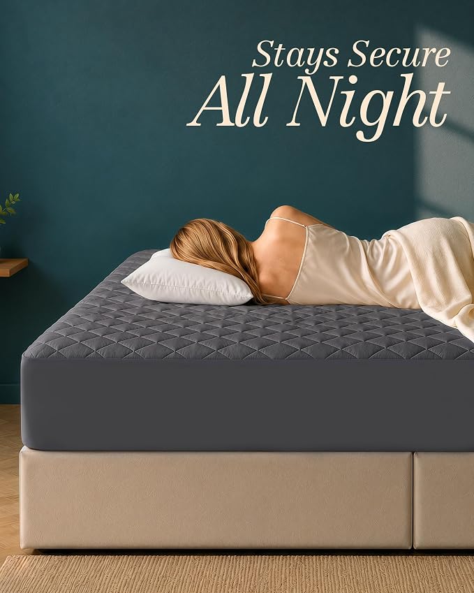 Quilted Fitted Mattress Pad, King Mattress Protector Topper with Deep Pocket Stretches up to 16 Inches, Machine Washable Mattress Cover by Utopia Bedding (Grey) | Soft Breathable Fitted Mattress Cover, Noiseless, Deep Pockets & Machine Washable for Hom...