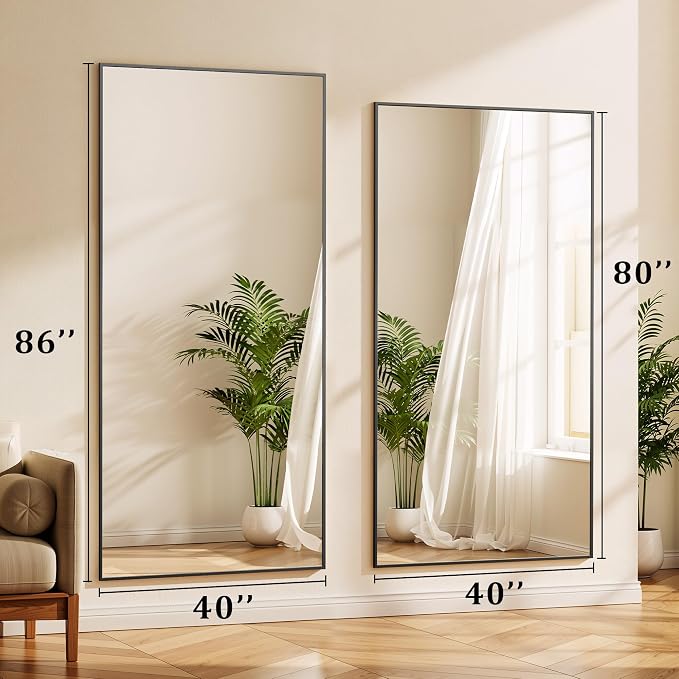 BEAUTYPEAK 80"x40" Rectangle Full Body Floor Mirrors, Full Length Mirror | Hanging or Leaning, Aluminum Alloy Frame Wall Mirror for Bedroom, Dressing Room, Black