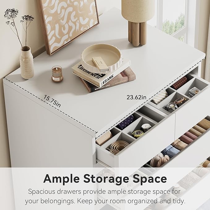 White Tall 7 Drawer Dresser for Bedroom, Modern Wood Closet Dressers & Chests of Drawers with Jewelry Storage, 23.6" L*15.8" W*47.5" H in Large Vertical Dresser for Bedroom, Living Room, Nursery