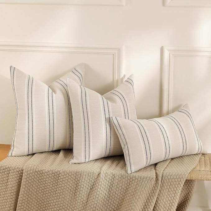 Hckot Stripe Throw Pillow Covers 12x24 Lumbar Grey Pillow Covers Farmhouse | Modern Decorative Pillows Textured Cushion Covers for Sofa Couch Bed Living Room Decor