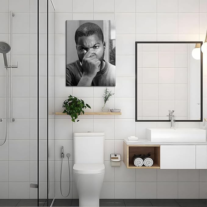 Framed Funny Bathroom Canvas Wall Art Set of 2 - Black and White Vintage Comedy Movies Posters, Funny Toilet Humour Smell Wall Decor Prints for Bathroom Decor 16x24in