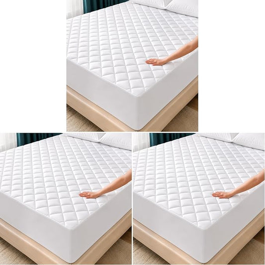 Quilted Fitted Mattress Pad, Full Mattress Protector Topper with Deep Pocket Stretches up to 16 Inches, Machine Washable Mattress Cover by Utopia Bedding (White) (Pack of 3)