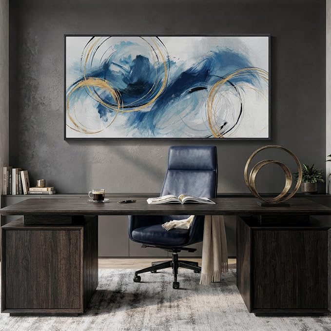 Extra Large Framed Navy Blue Abstract Wall Art for Living Room, 36x72 In | Contemporary blue pictures, Canvas prints, Modern minimalist paintings, Artwork for walls, Wall decor for bedroom dining room